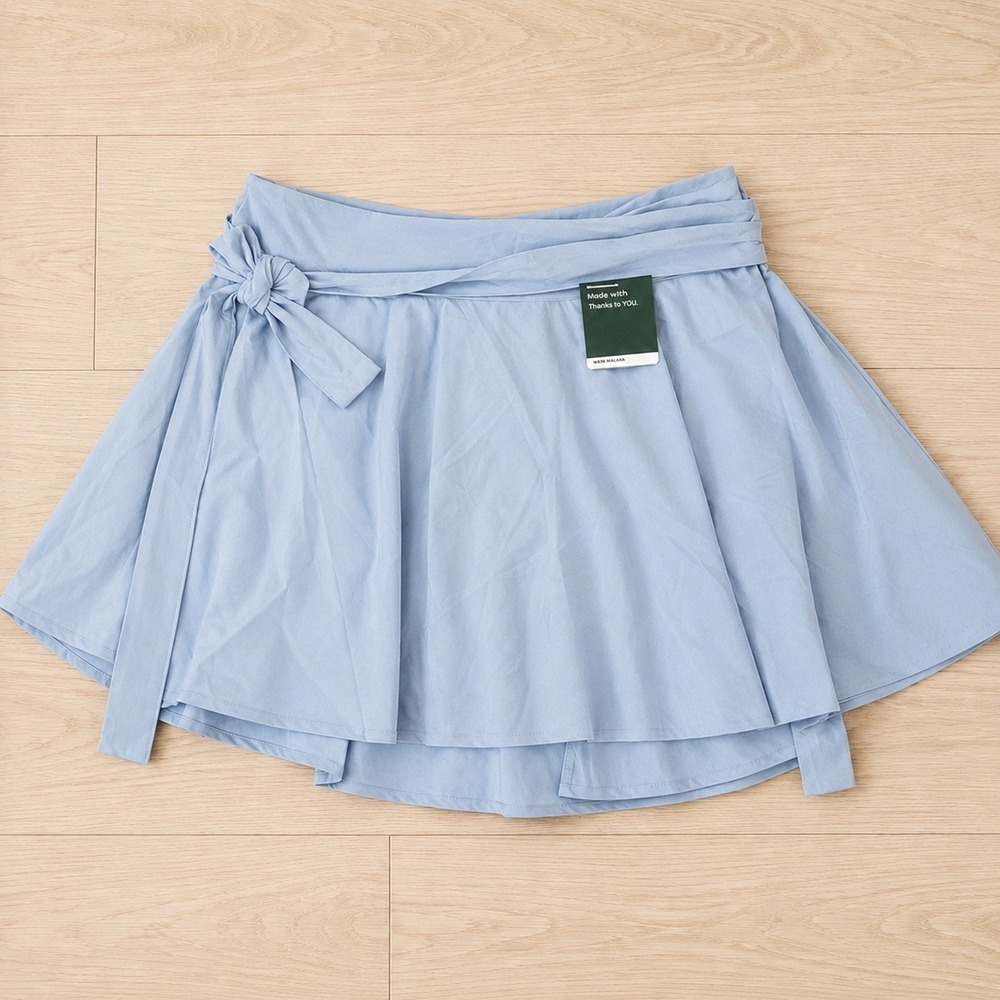 Halara Women's Large Blue Wrap Side Tie 2-in-1 Skort Built-In Shorts NWT